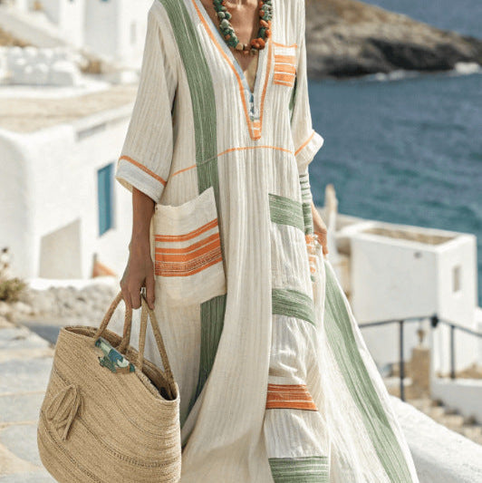 Robe Caftan "Diane" con Strisce Verdi e Arancioni