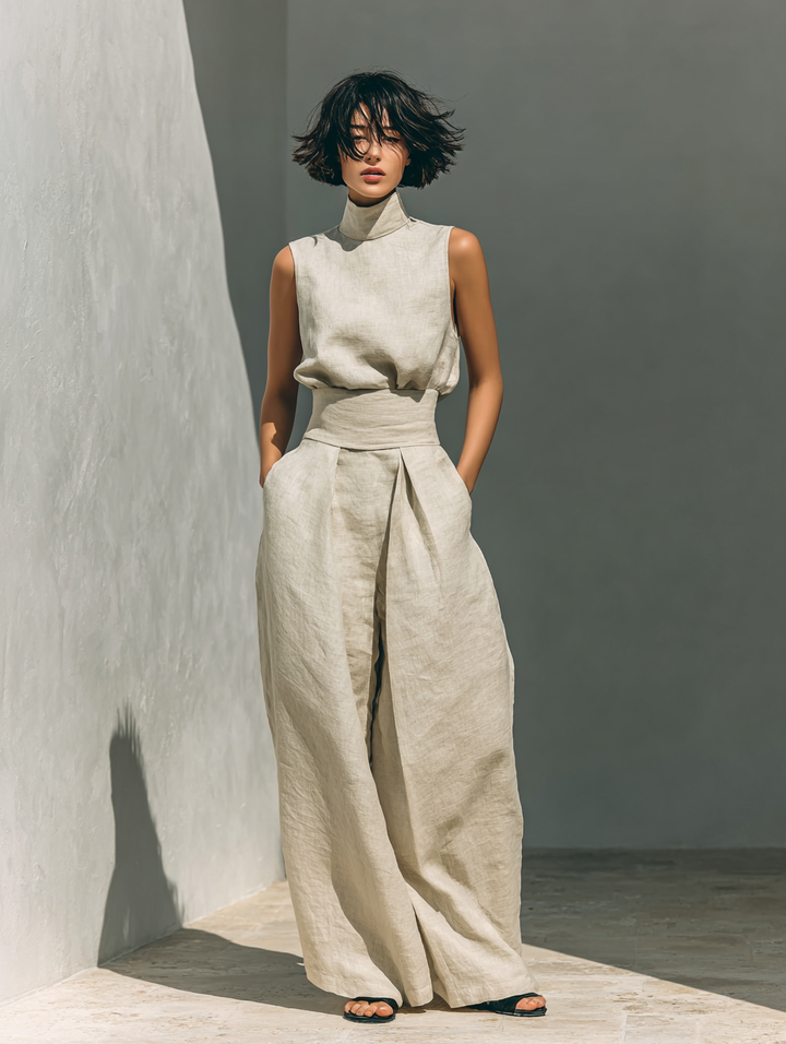 Maria | Completo Canotta e Pantaloni in Cotone e Lino