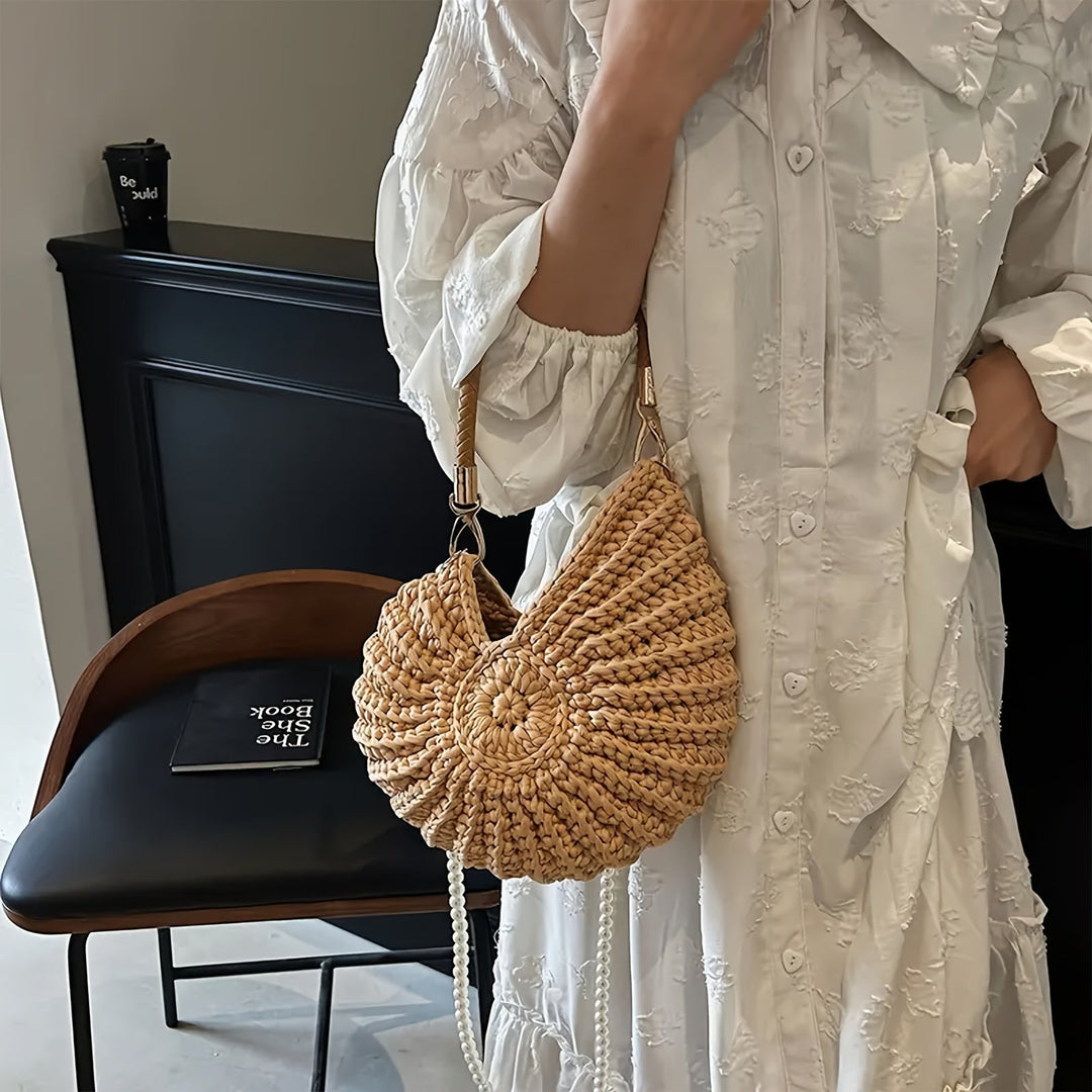 Tea | Borsa Tote Intrecciata con Cinghia a Catena - Cammello