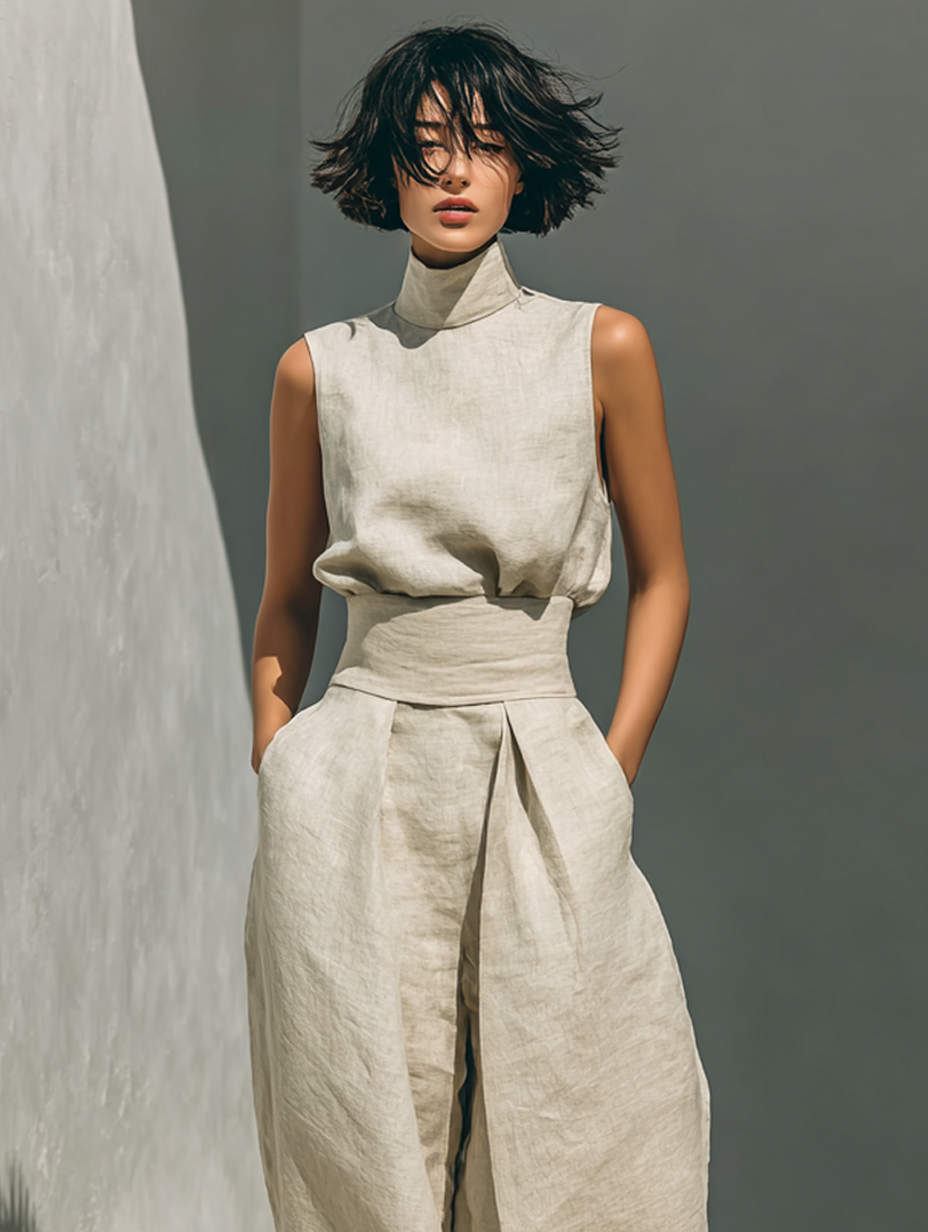 Maria | Completo Canotta e Pantaloni in Cotone e Lino