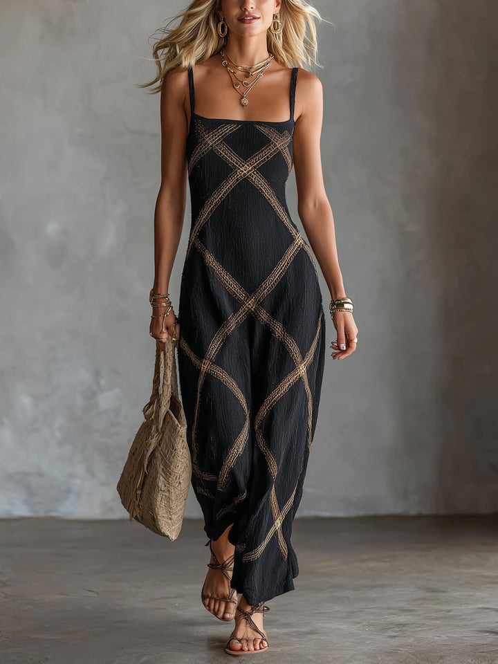 Vittoria – Abito Geometrico Nero Cammello