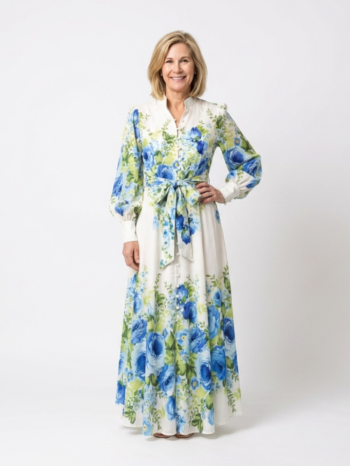 Harper | Abito Maxi a Maniche Lunghe con Fantasia Floreale