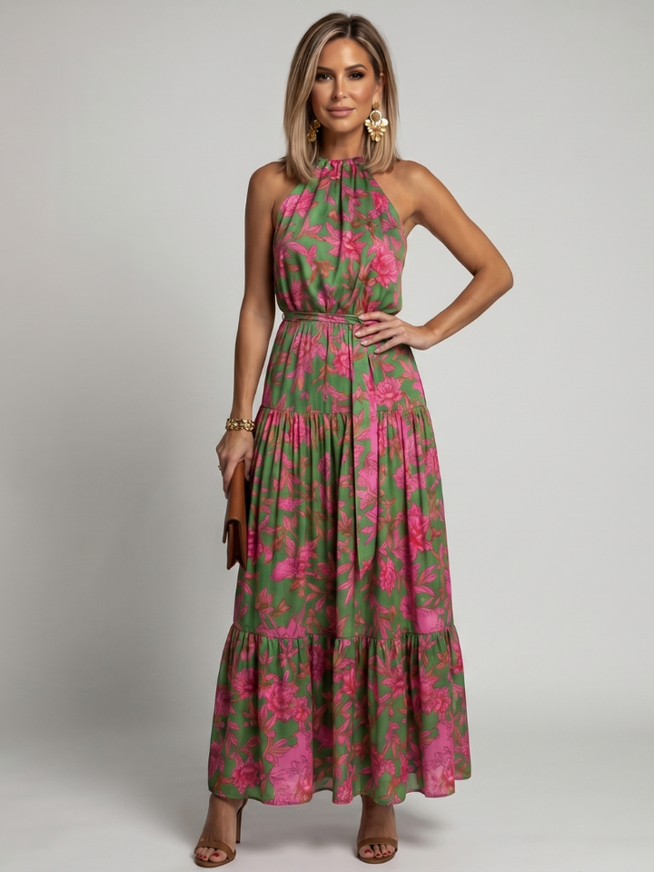 Abito midi drappeggiato in rosa con scollatura all'americana elegante