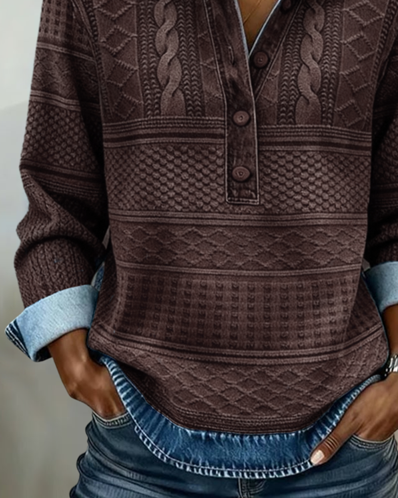 Melkorka | Felpa con Colletto in Denim e Mezzo Bottone