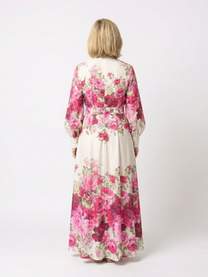 Kennedy | Abito Maxi Floral a Maniche Lunghe con Cintura