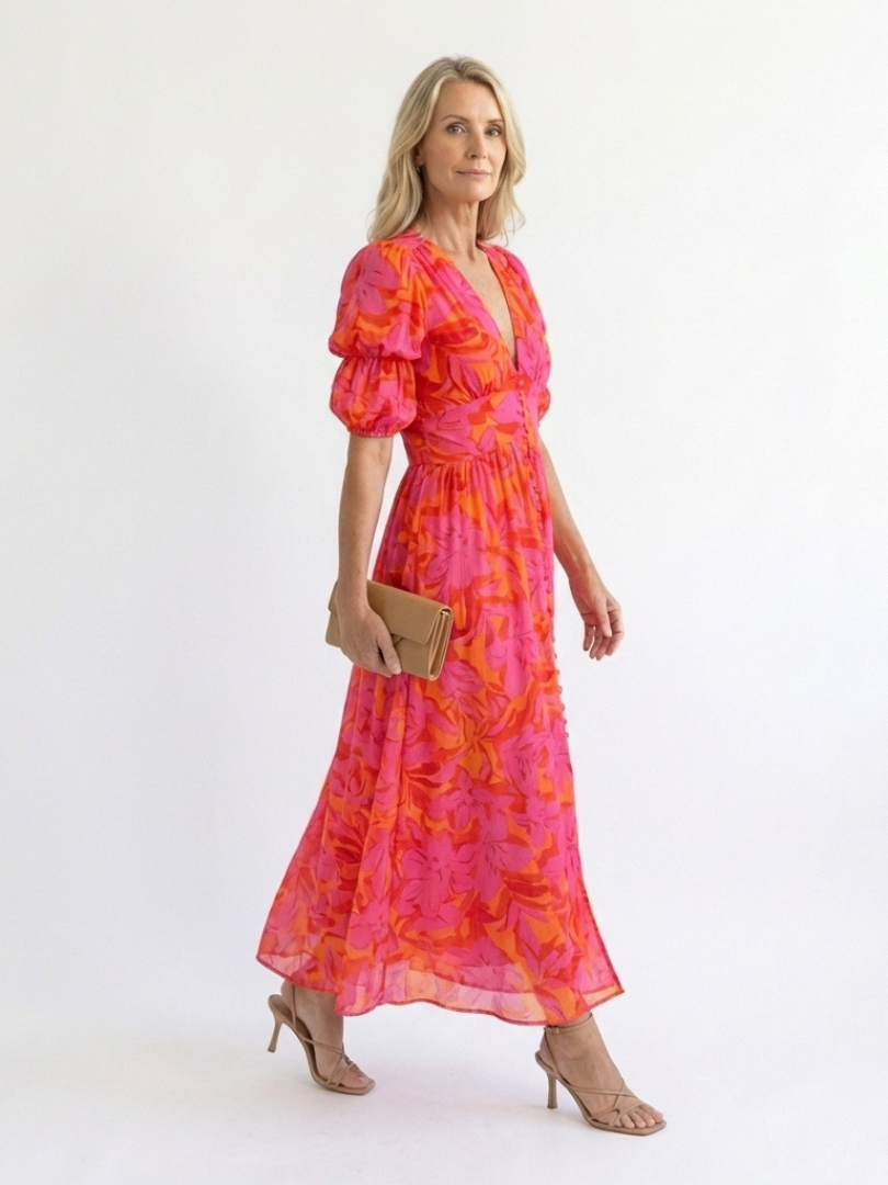 Willow | Vestito Midi a Viscosa con Maniche a Palloncino