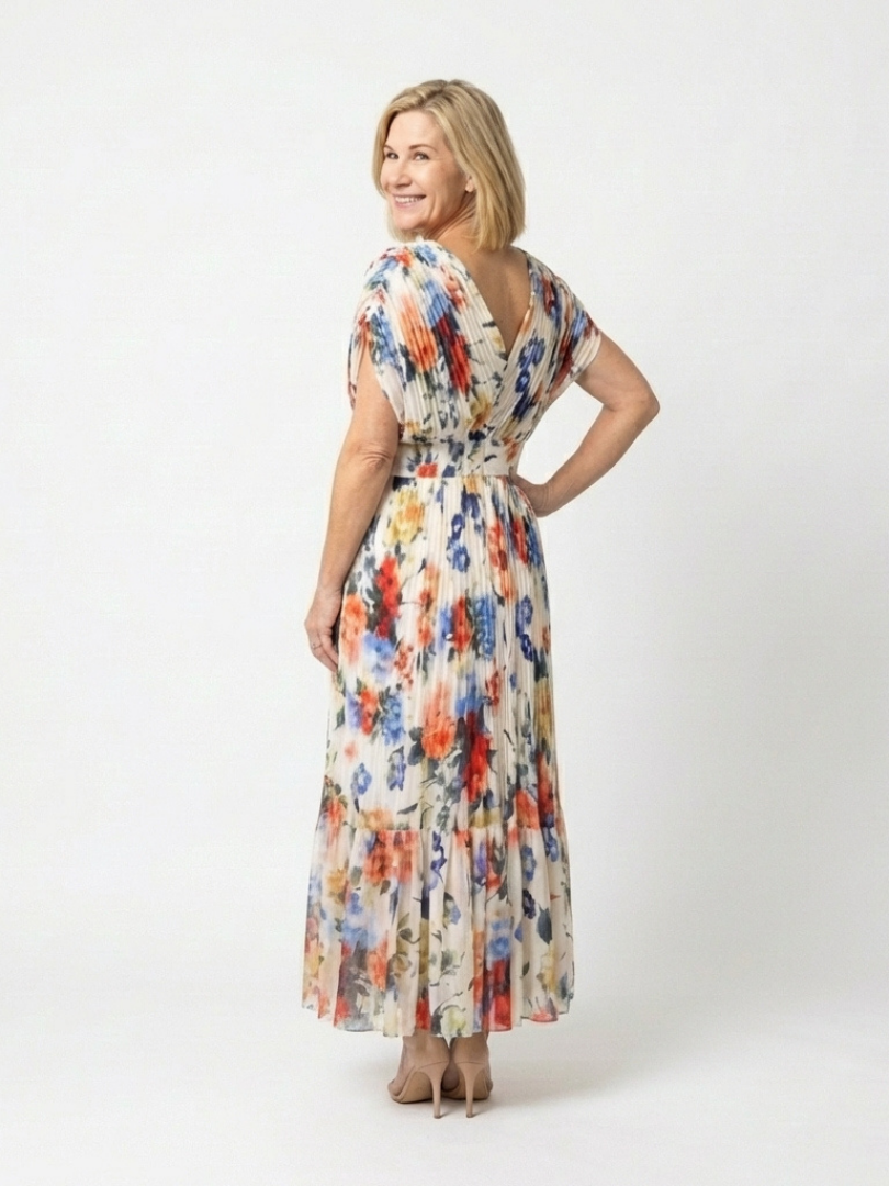 Savannah | Abito midi floreale a maniche corte plissettato