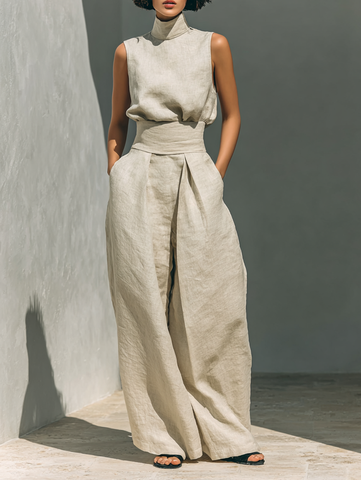 Maria | Completo Canotta e Pantaloni in Cotone e Lino