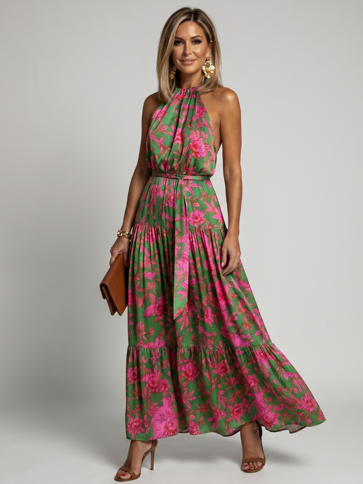 Abito midi drappeggiato in rosa con scollatura all'americana elegante