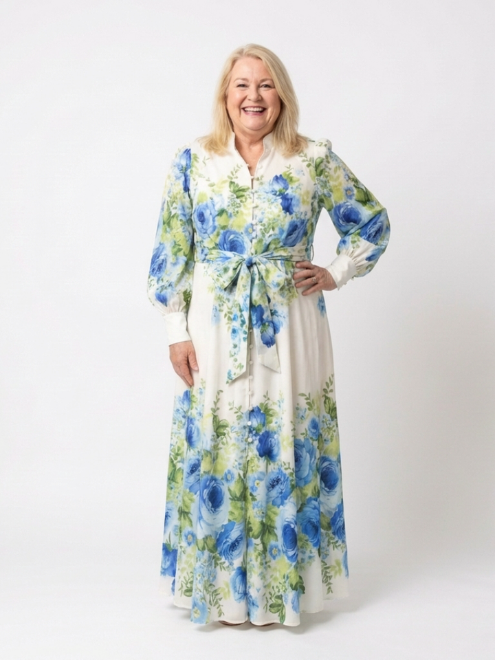 Harper | Abito Maxi a Maniche Lunghe con Fantasia Floreale