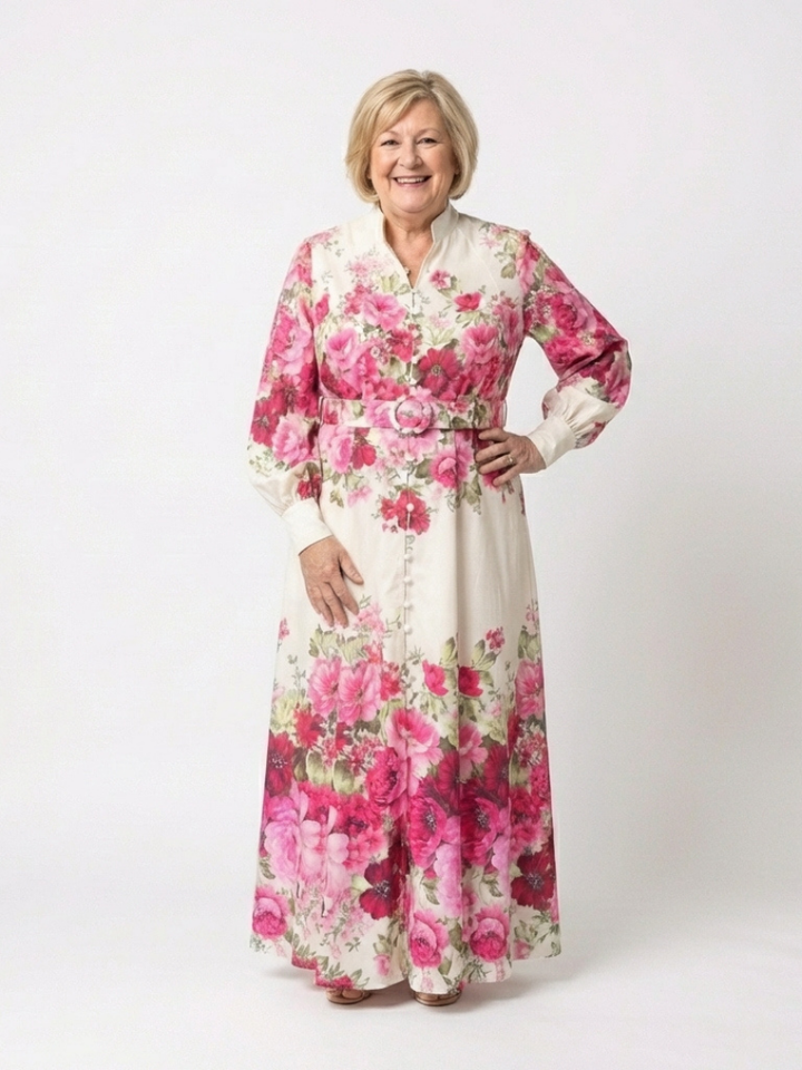 Kennedy | Abito Maxi Floral a Maniche Lunghe con Cintura
