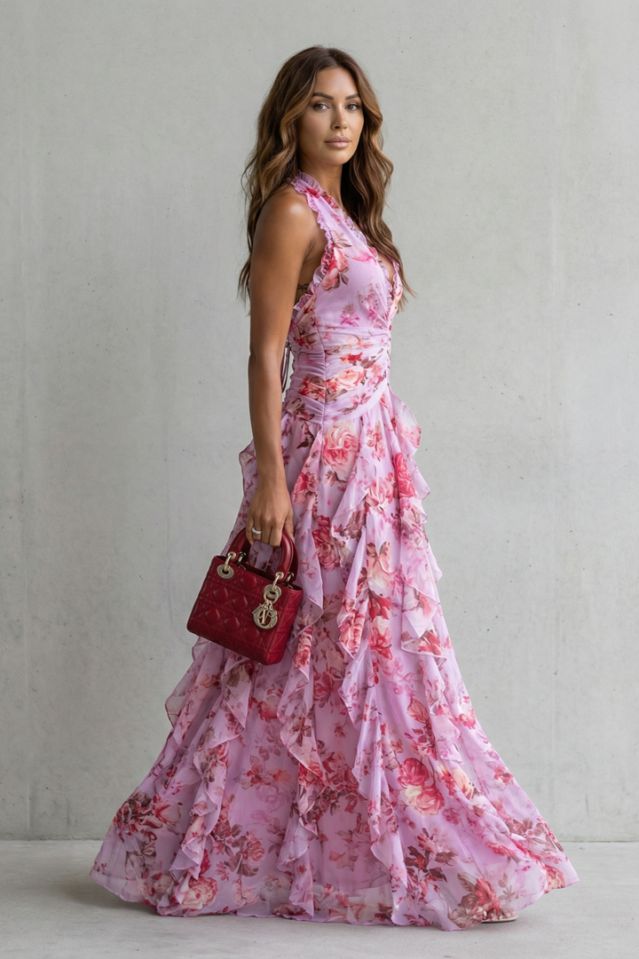 Robe Lunga Elegante con Collo Halter