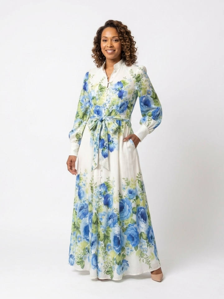 Harper | Abito Maxi a Maniche Lunghe con Fantasia Floreale