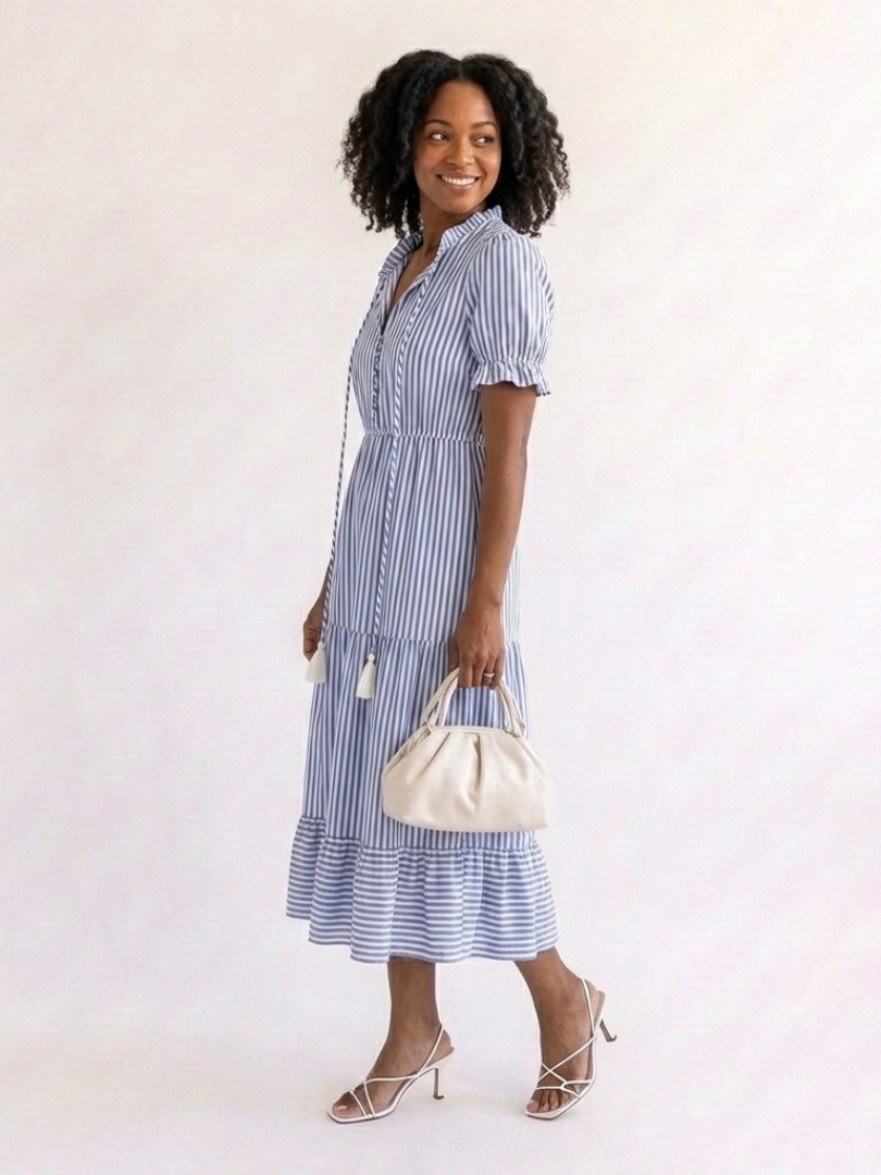 Dakota | Abito midi a righe con maniche corte