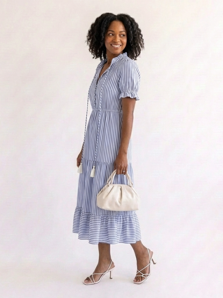 Dakota | Abito midi a righe con maniche corte