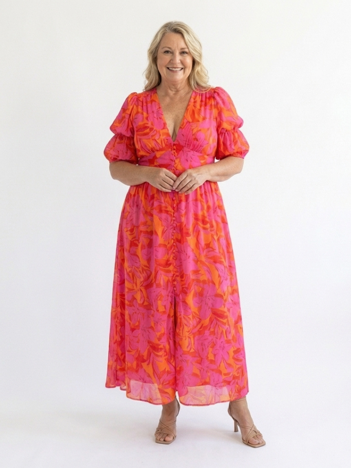 Willow | Vestito Midi a Viscosa con Maniche a Palloncino