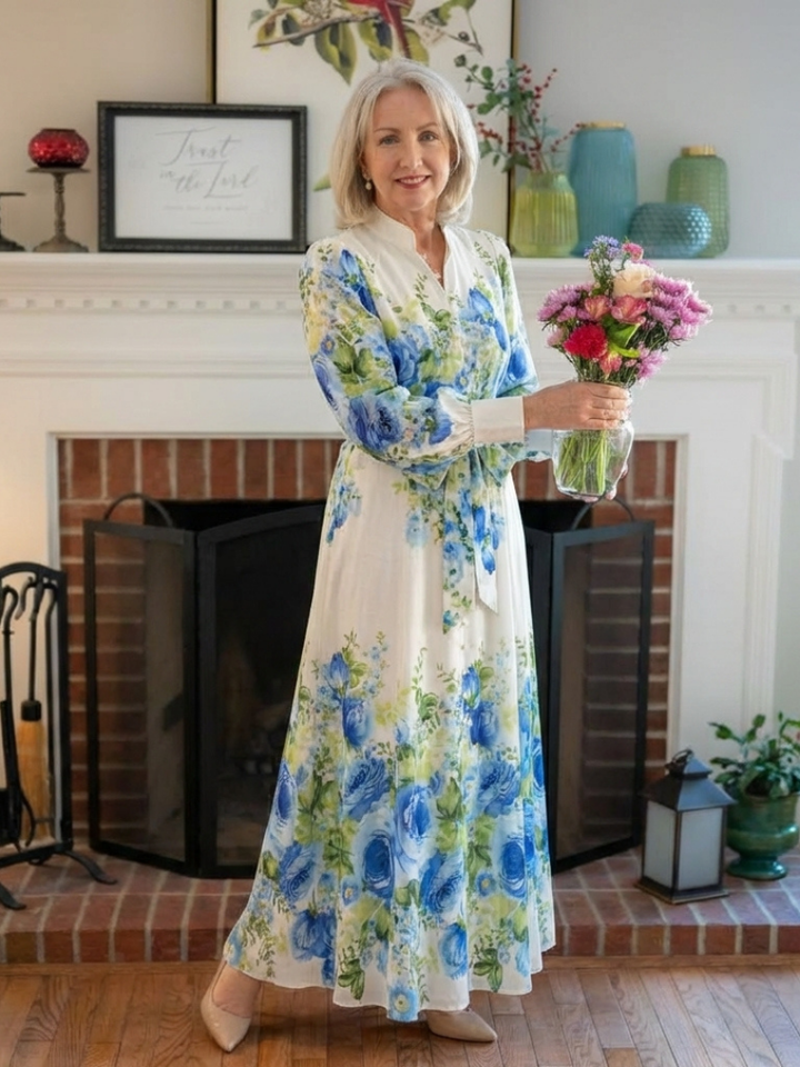 Harper | Abito Maxi a Maniche Lunghe con Fantasia Floreale