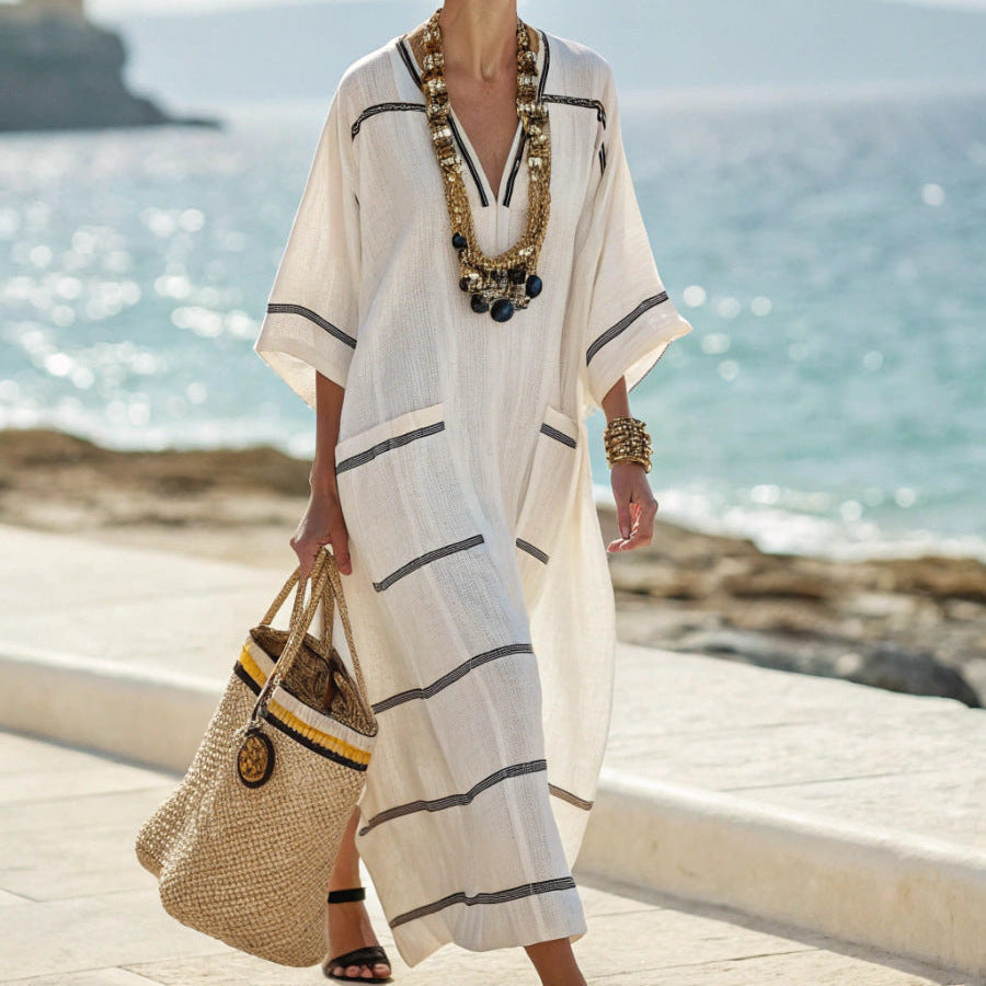 Robe Caftan "Victoire" con Eleganti Strisce Nere