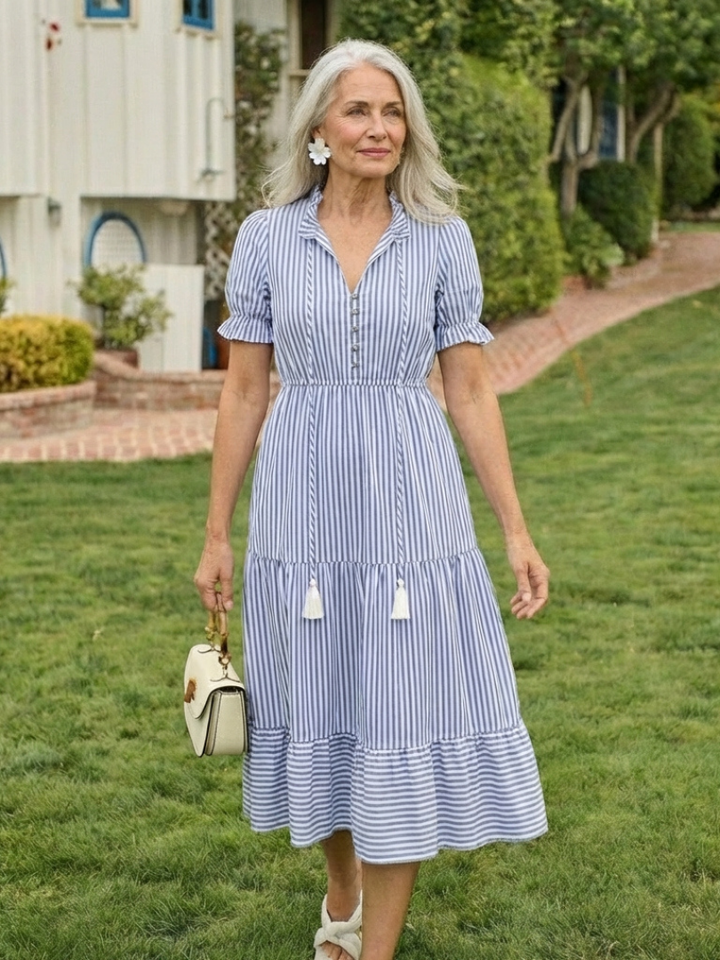 Dakota | Abito midi a righe con maniche corte