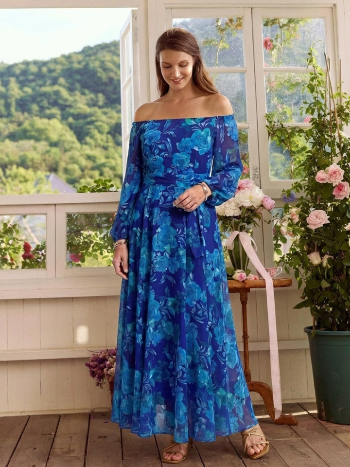 Aspen | Abito Maxi Floreale con Spalle Scoperte