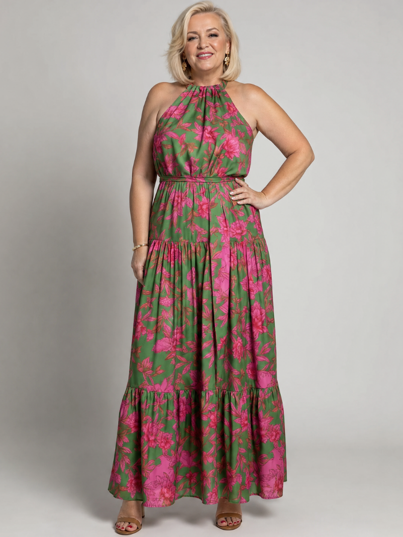 Abito midi drappeggiato in rosa con scollatura all'americana elegante