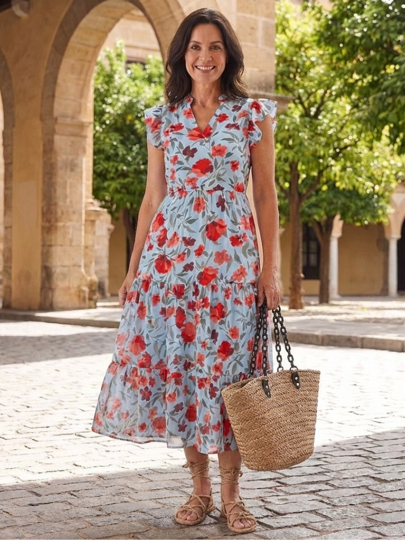 Lila | Vestito Midi a Viscosa con Stampa Floreale