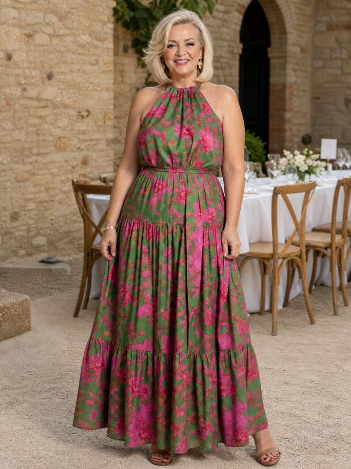 Abito midi drappeggiato in rosa con scollatura all'americana elegante