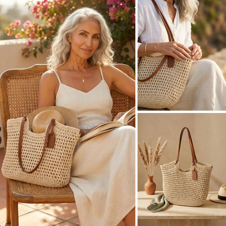 Alina | Borsa Shopper Intrecciata a Mano all'Uncinetto - Beige Chiaro