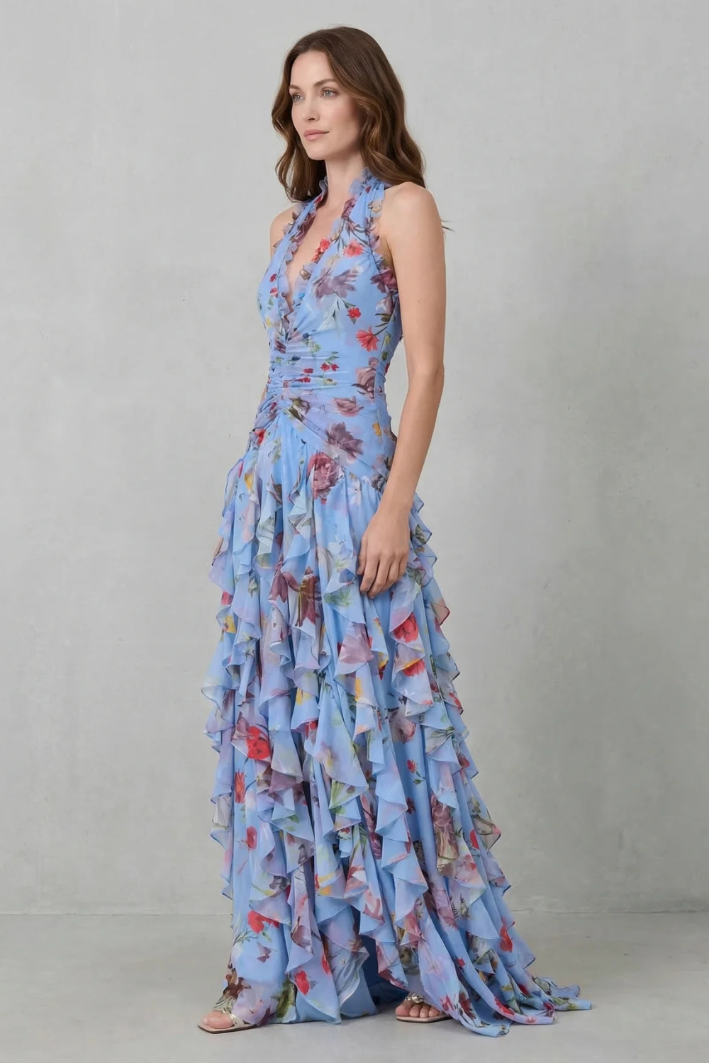 Robe Lunga Elegante con Collo Halter