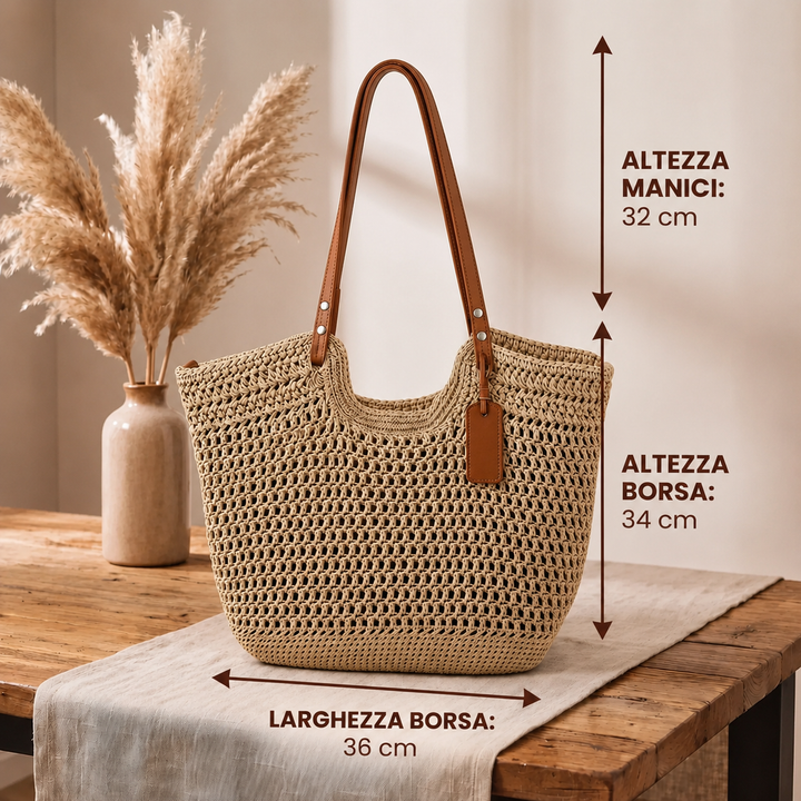 Camelia | Borsa Shopper Intrecciata a Mano all'Uncinetto - Avorio