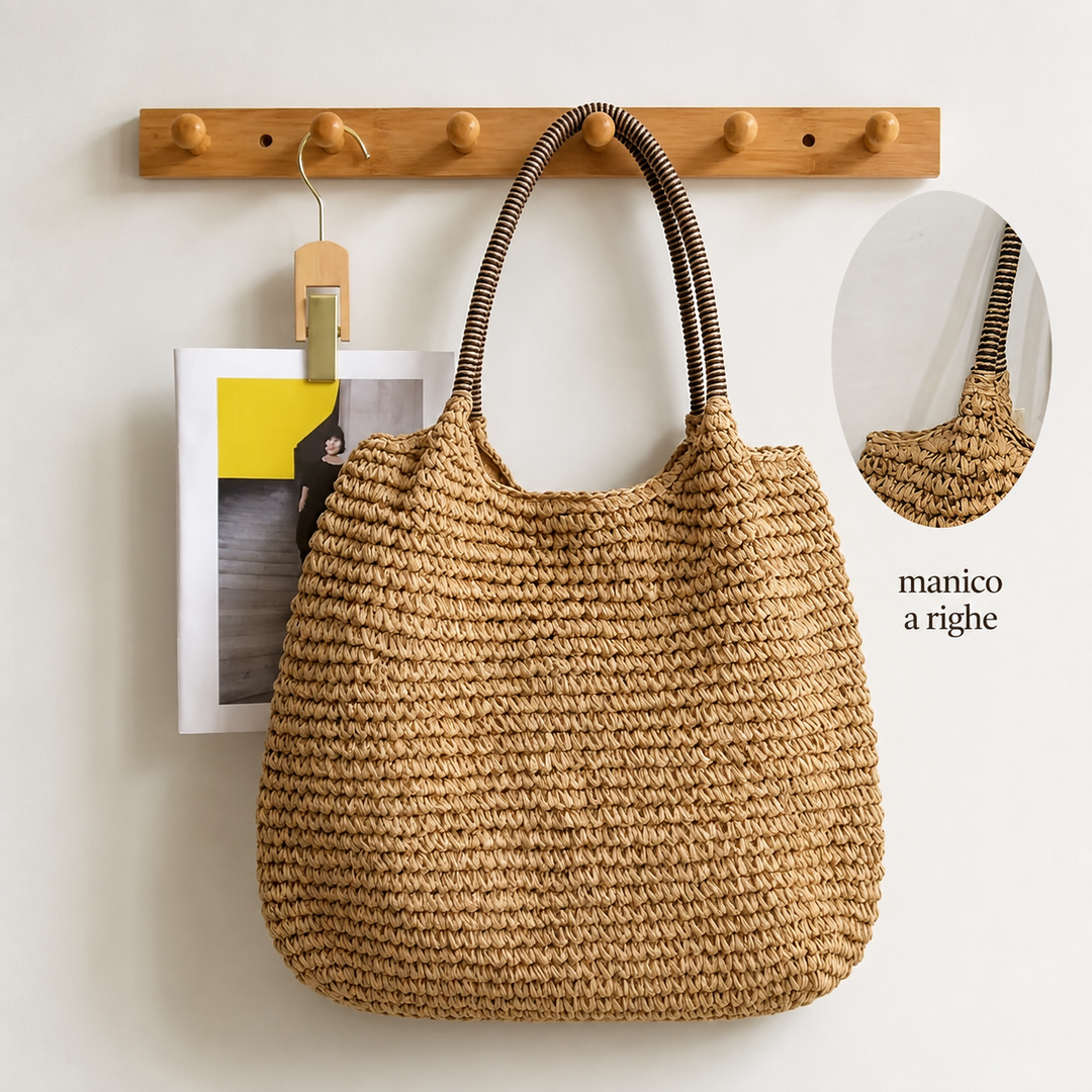 Melissa | Borsa a Tracolla in Paglia Intrecciata - Cammello Chiaro