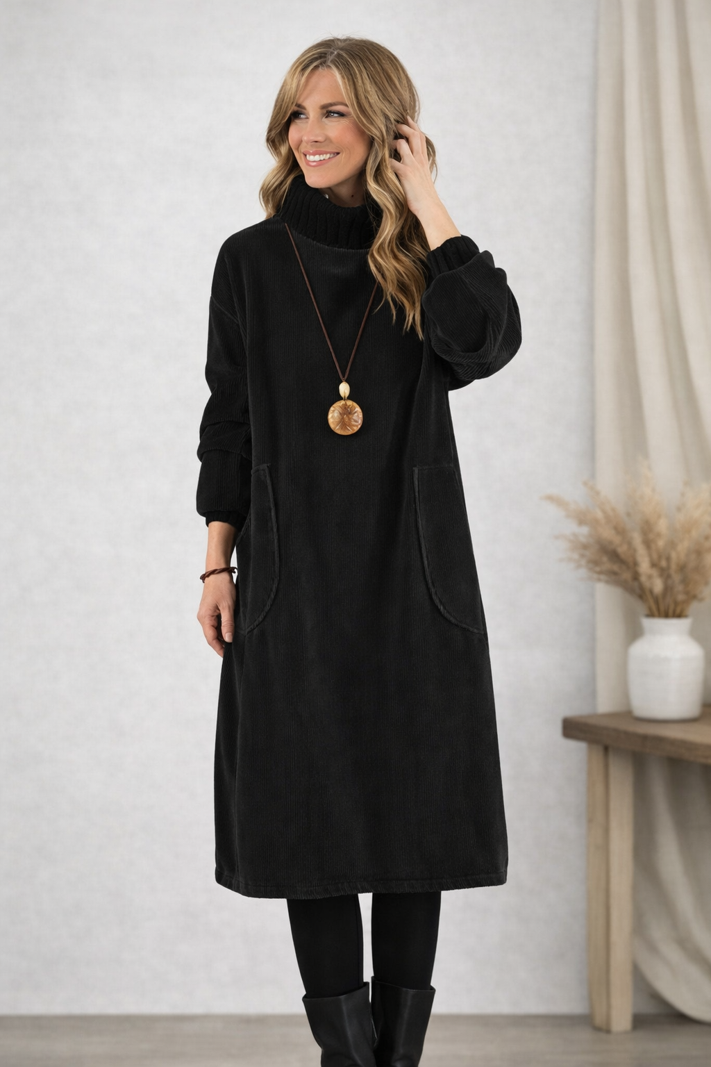 Klara | Elegantní pletené midi šaty s rolákem