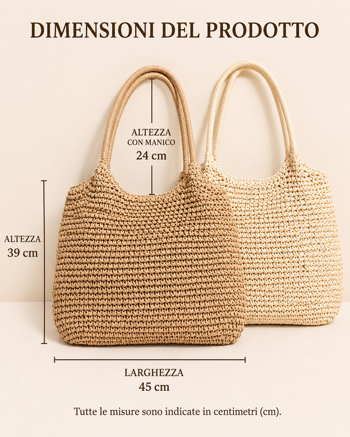 Manuela | Borsa a Tracolla in Paglia Intrecciata - Naturale Chiaro