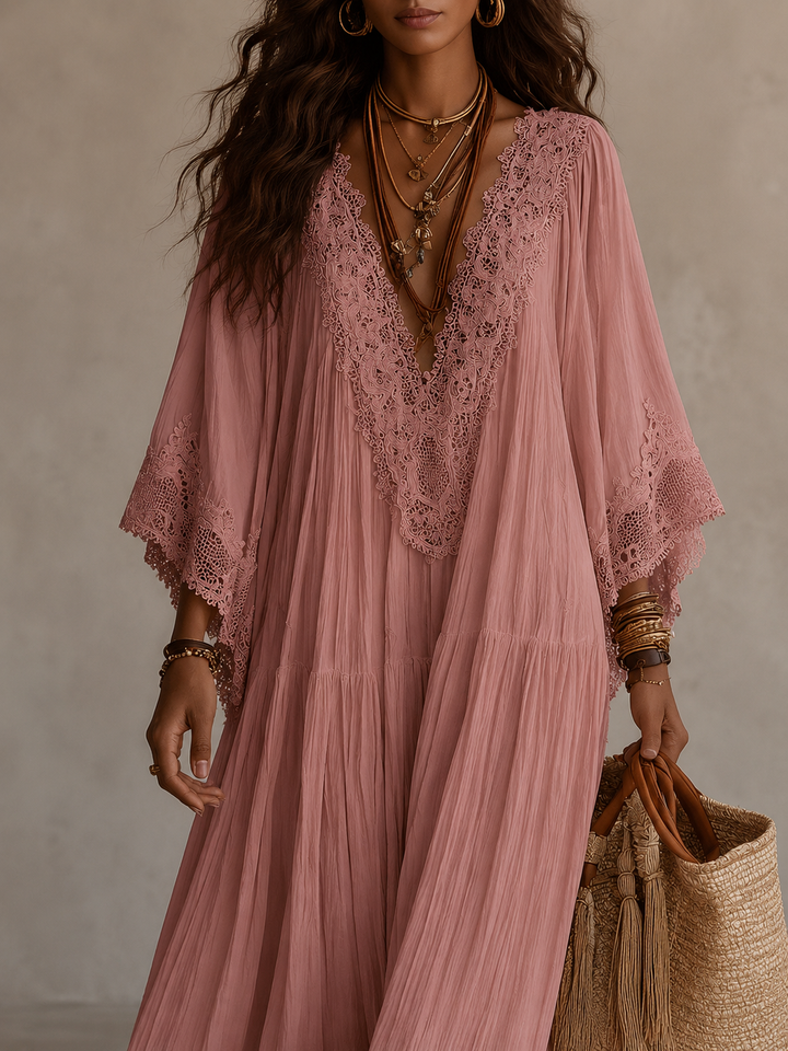 Celeste | Abito lungo in chiffon avorio e pizzo