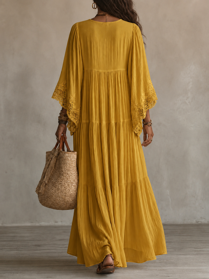 Celeste | Abito lungo in chiffon avorio e pizzo