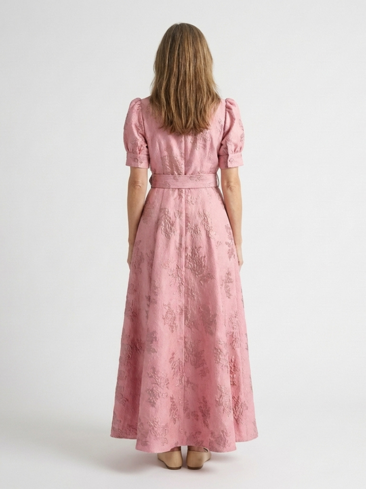 Xanthea | Abito Camicia Maxi Floral Texturizzato con Maniche Corte e Cintura