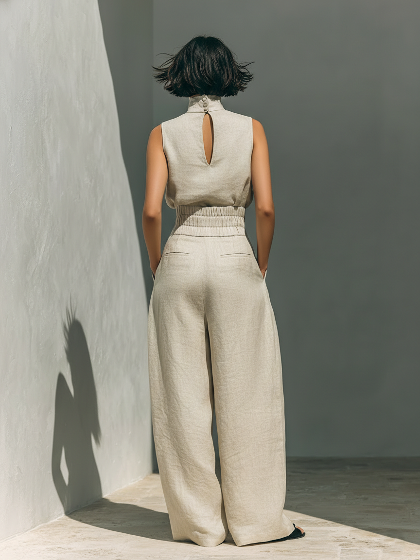 Maria | Completo Canotta e Pantaloni in Cotone e Lino