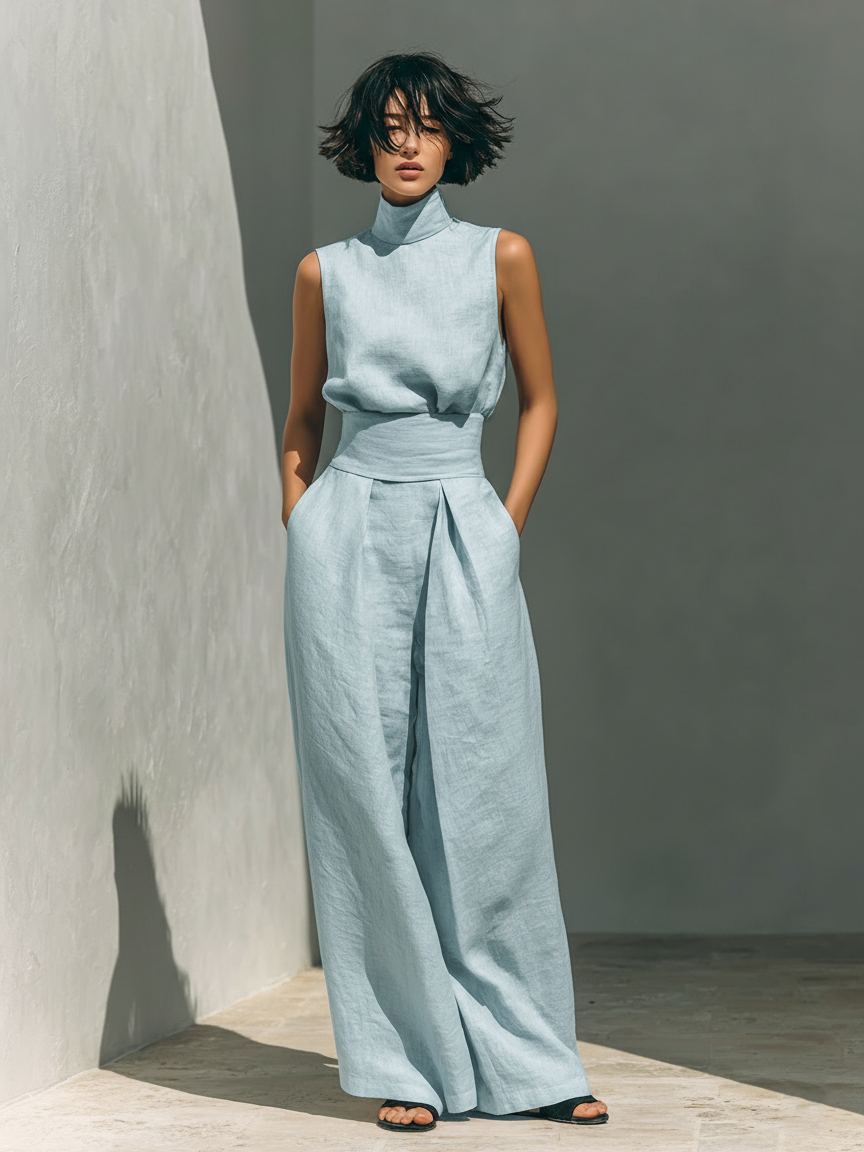 Maria | Completo Canotta e Pantaloni in Cotone e Lino
