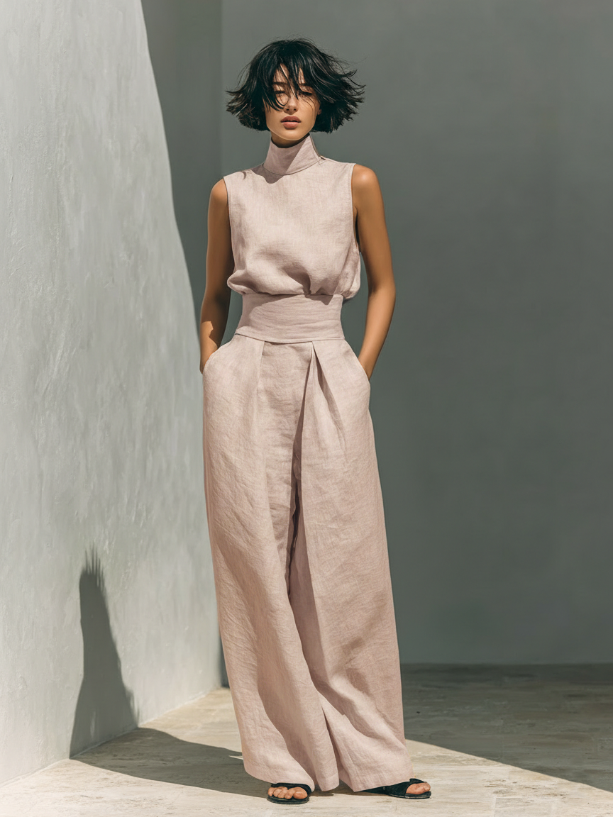 Maria | Completo Canotta e Pantaloni in Cotone e Lino