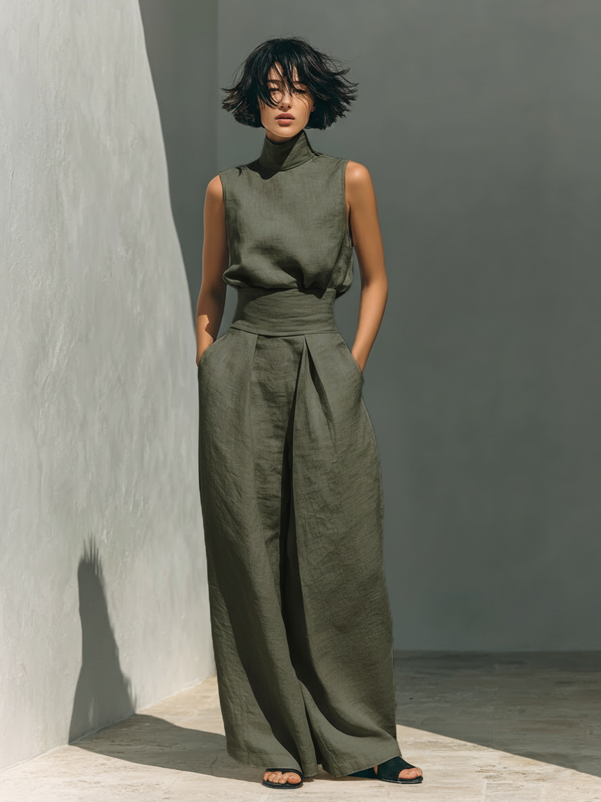 Maria | Completo Canotta e Pantaloni in Cotone e Lino