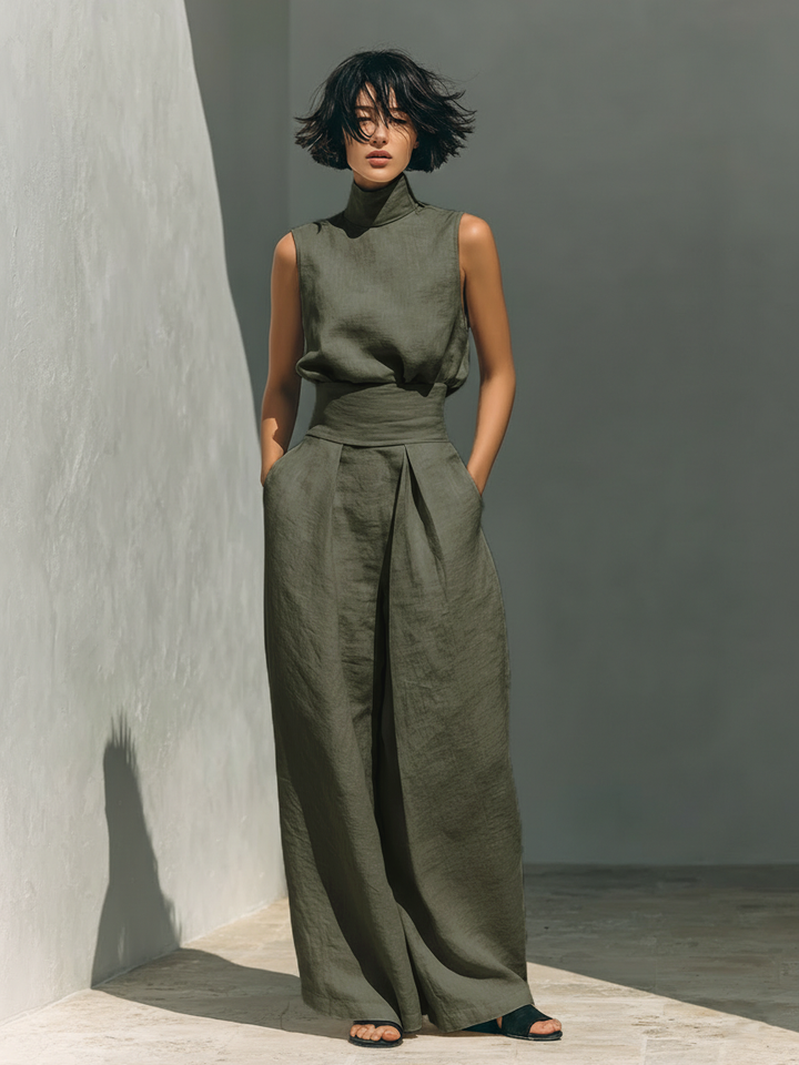 Maria | Completo Canotta e Pantaloni in Cotone e Lino