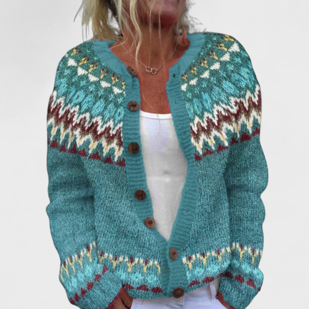 Lianne Salvia Dorata – Cardigan a maglia larga a fantasia chic