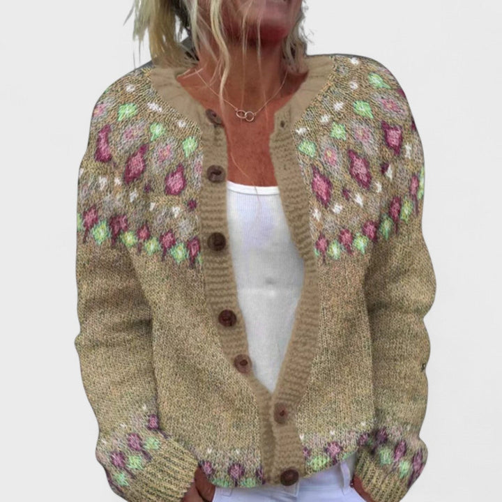 Lianne Salvia Dorata – Cardigan a maglia larga a fantasia chic