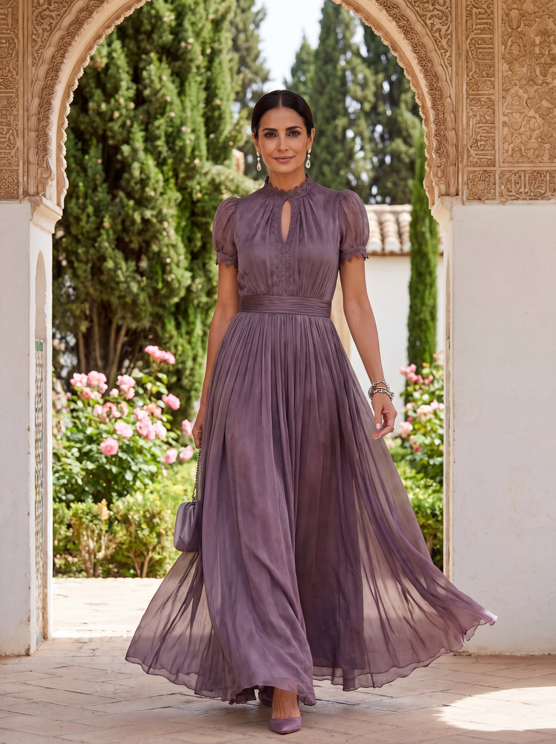 Abito Lungo Flavia in Tessuto Lussuoso - Eleganza Incomparabile