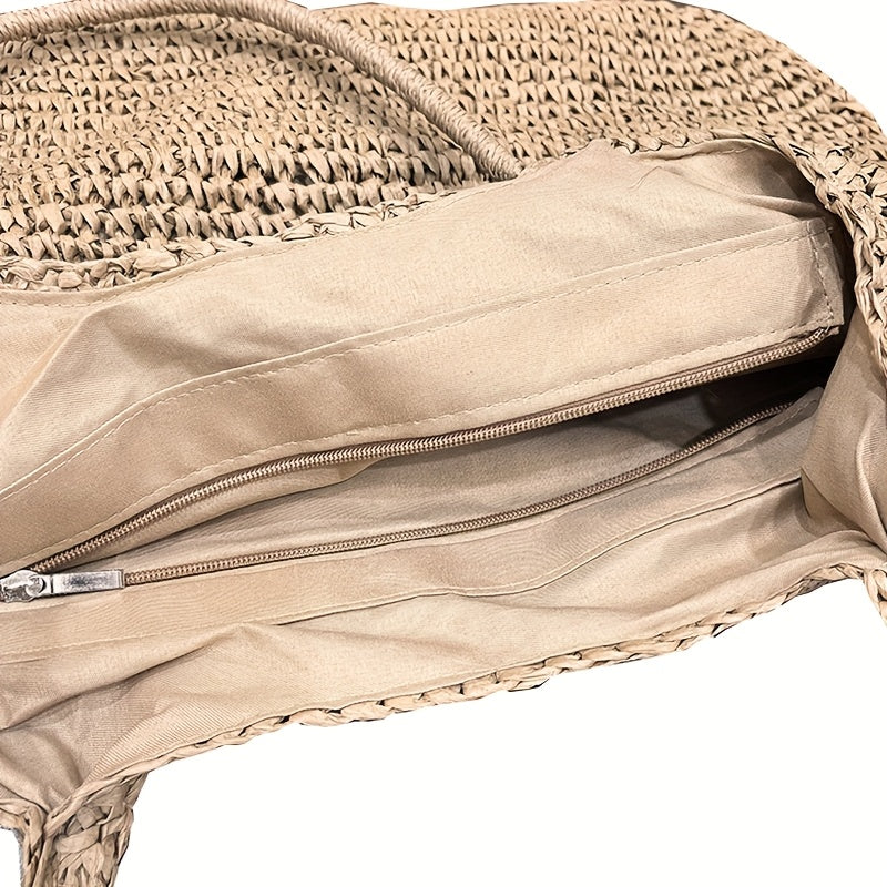 Marisol | Borsa a Tracolla in Paglia Intrecciata - Nocciola
