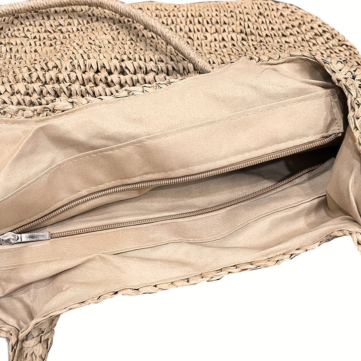 Marisol | Borsa a Tracolla in Paglia Intrecciata - Nocciola