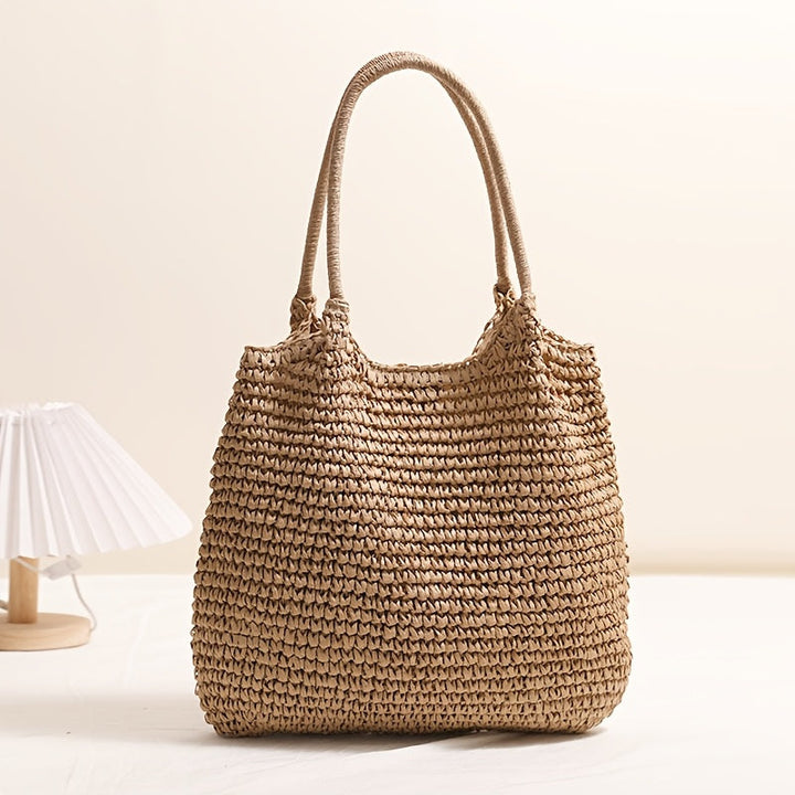 Marisol | Borsa a Tracolla in Paglia Intrecciata - Nocciola