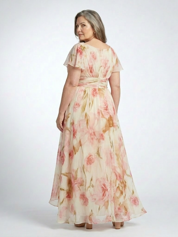 Elara | Abito Maxy Floreale con Maniche Corte a V