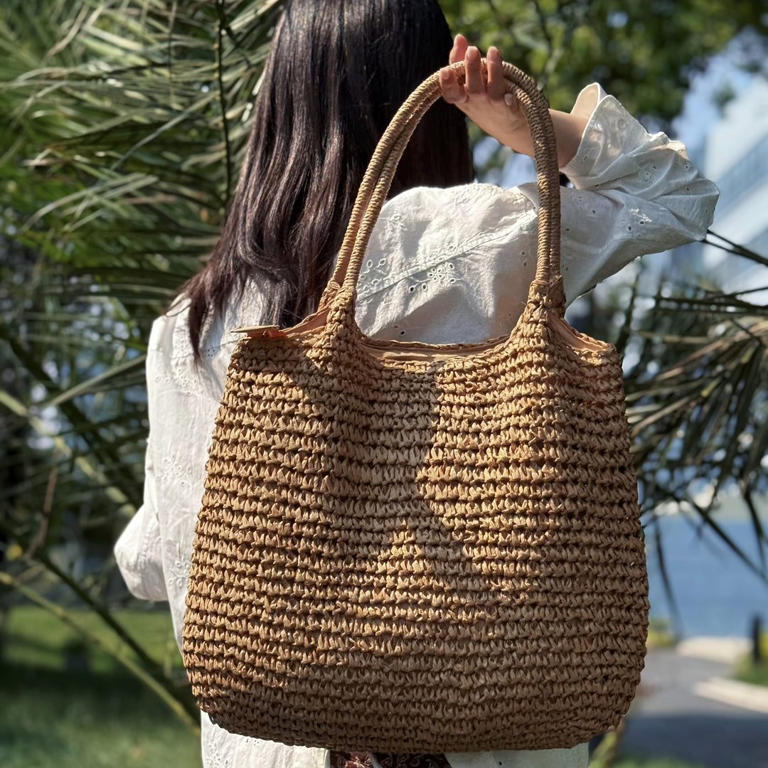 Melissa | Borsa a Tracolla in Paglia Intrecciata - Cammello Chiaro