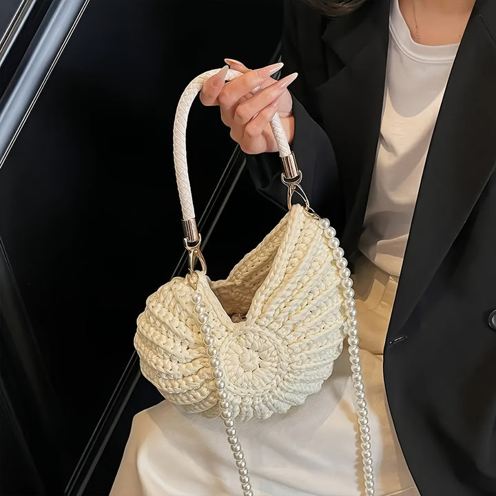 Tamara | Borsa Tote Intrecciata con Cinghia a Catena - Bianco Panna